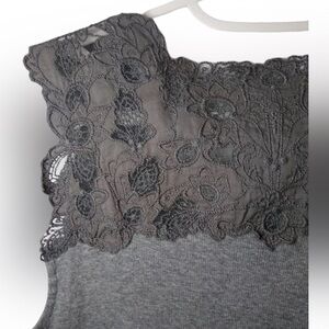 Comfortable Wide Strap Gray Lace Trim Top All Seasons